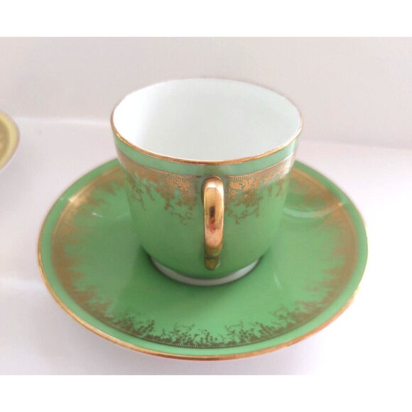 Vintage Coalport Bone China Demitasse Cups & Saucers Sets One Green/One Yellow - Picture 6 of 16